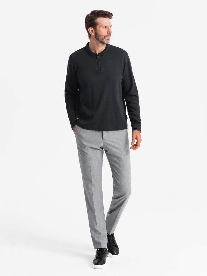 Pánské polo tričko s dlouhým rukávem a límečkem na zip - černé V8 OM-POLS-0130