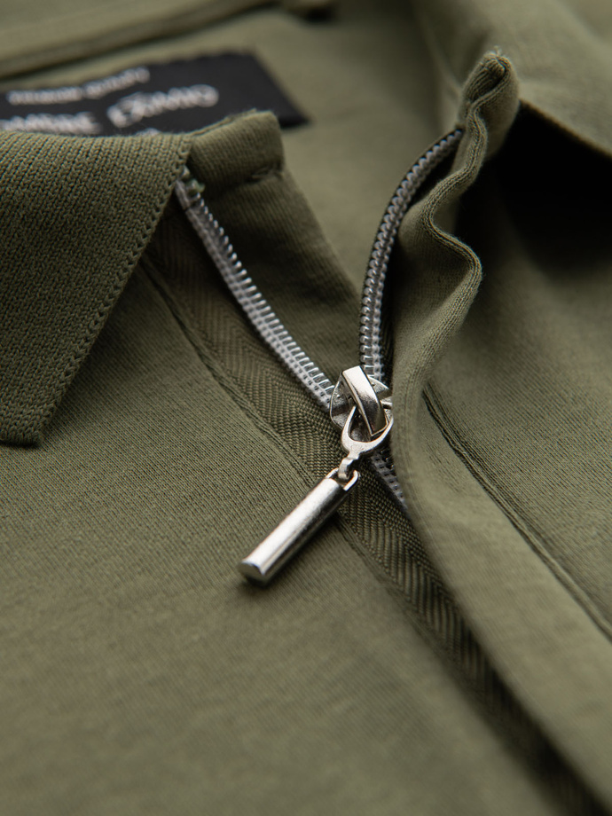 Pánska polokošeľa so zipsom pri krku - olivová V5 OM-POSS-0148