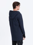 Longer men's unbuttoned sweatshirt with spacious hood PRAGA - navy blue B1369