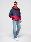 Men's ombre sports jacket with reflectors and fleece lining - navy blue and red V3 C641