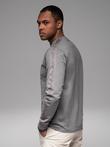Men's cotton U-neck longsleeve with piping and chest print - grey V5 OM-LSCL-0127