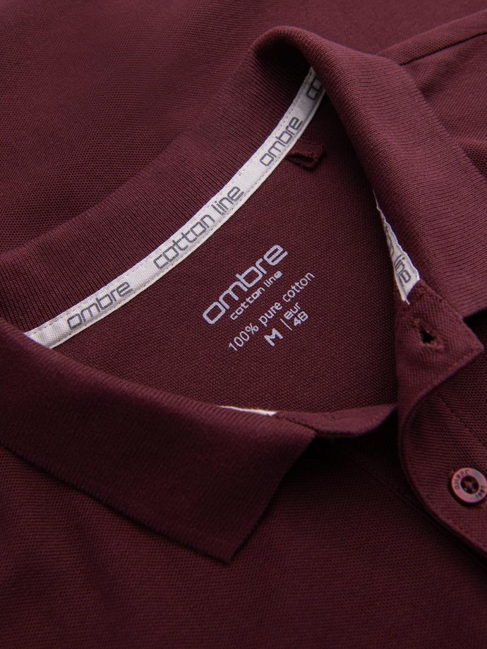 Men's BASIC single-color pique knit polo shirt - maroon V10 OM-POBS-0100