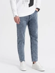 Men's marbled denim pants with raw-leg SLIM FIT - dark blue V4 OM-PADP-0146