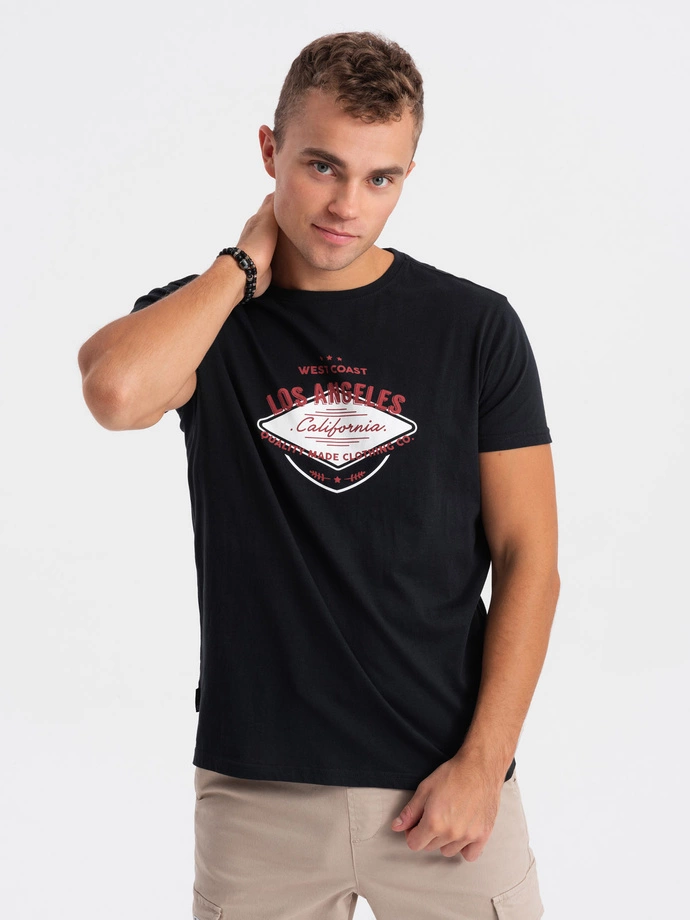 Men's printed cotton t-shirt - black V3 S1733