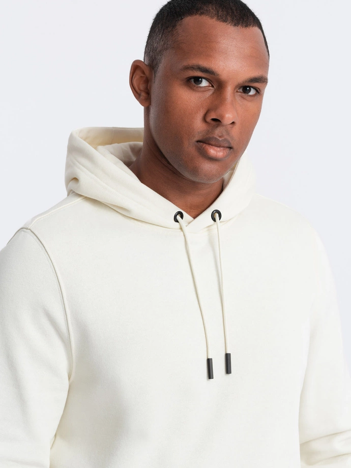 Men's BASIC cotton kangaroo hooded sweatshirt - cream V5 OM-SSBN-0161