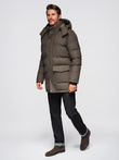 Men's long warm parka jacket with wool - dark grey melange V4 OM-JALJ-0217