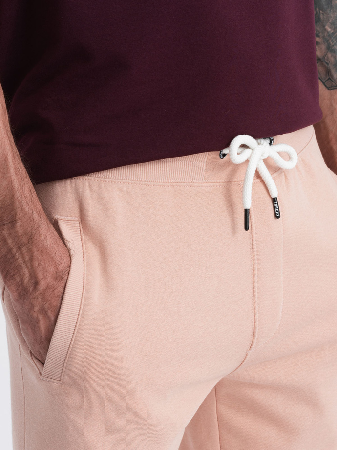 Men's knit shorts with drawstring and pockets - powder pink V11 OM-SRBS-0139
