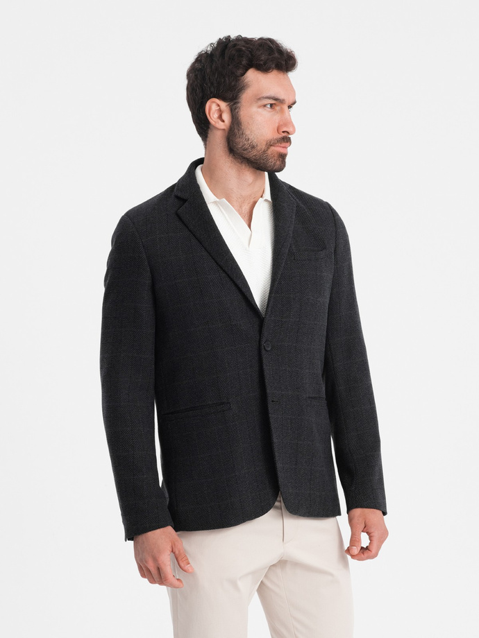 Men's jacquard blazer in delicate check - black V2 OM-BLZB-0119