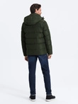 Men's winter jacket with unusual quilting - dark green V2 OM-JAHP-0127