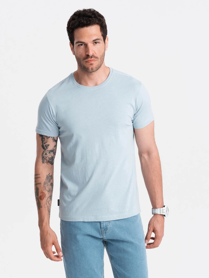 Tricou clasic din bumbac pentru bărbați BASIC - albastru deschis V19 OM-TSBS-0146