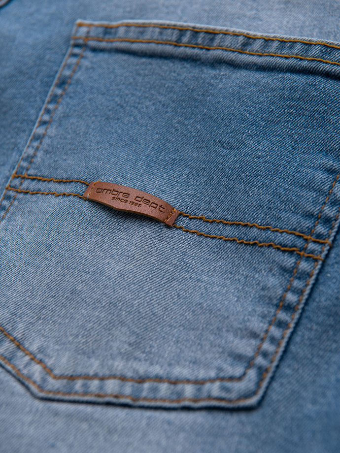 Men's REGULAR FIT denim pants with rubbing - light blue V1 OM-PADP-0254
