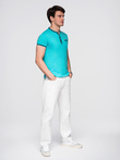 Tricou bărbătesc henley cu nervuri decorative - turcoaz V7 OM-TSCT-0175