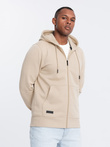 Men's unbuttoned cotton BASIC sweatshirt - beige V6 OM-SSBZ-0160