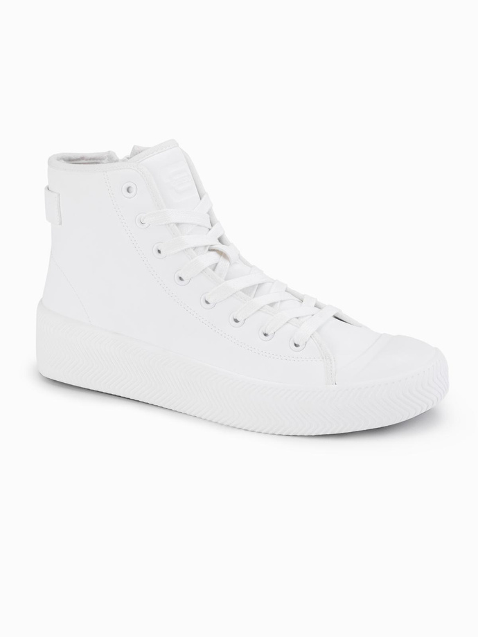 Men's high-top sneakers with zipper for easy on - white V2 OM-FOTH-0184