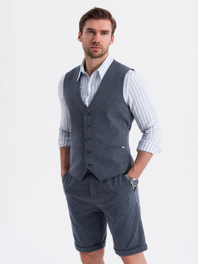 Pánský elegantní komplet vesta + šortky - tmavě modrý V1 Z112