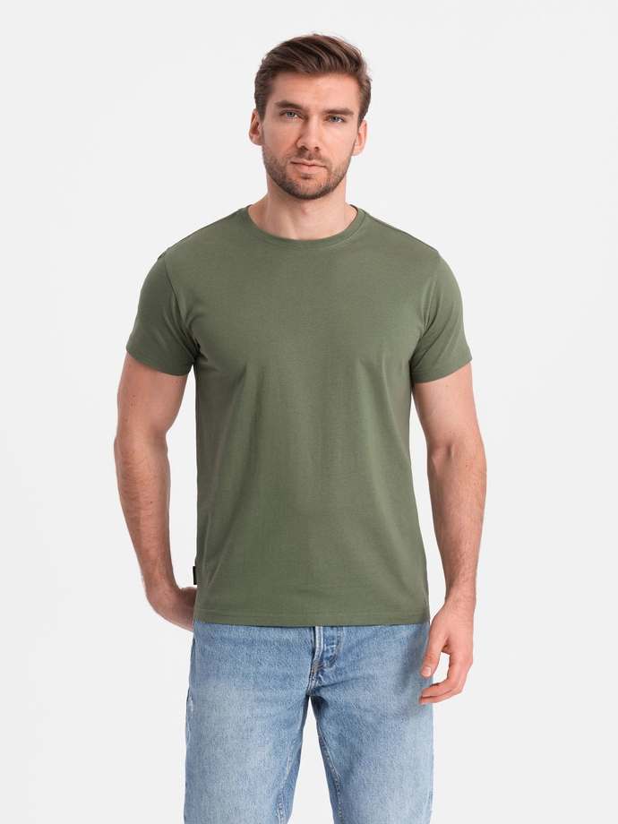 Klasické bavlnené pánske tričko BASIC - khaki V6 OM-TSBS-0146