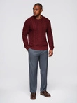 Elegant men's sweater with interesting weave - maroon V6 OM-SWSW-0173