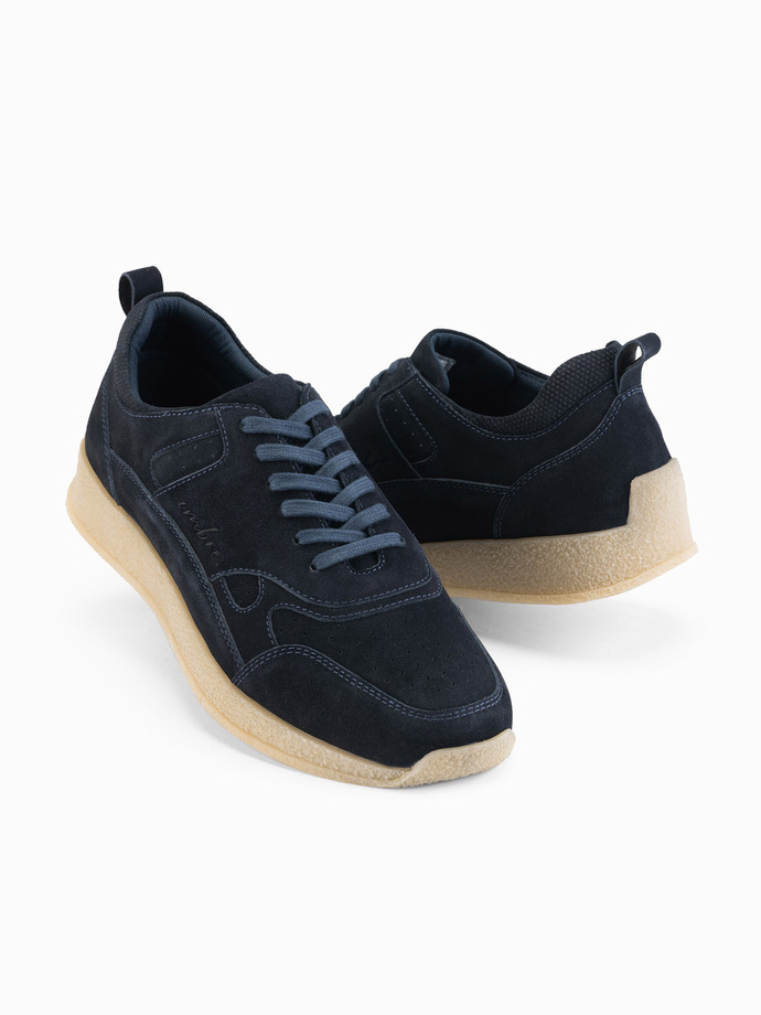 Men's lightweight suede sports style sneakers - navy blue V2 OM-FOSL-0205