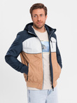 Jachetă sport ușoară colorată pentru bărbați cu fleece - maro și bleumarin V1 OM-JANP-0194