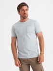 Men's cotton t-shirt with pocket print - light grey V10 OM-TSPT-0154