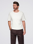 Men's waffle-textured T-shirt with round neckline - broken white V1 OM-TSCT-0197