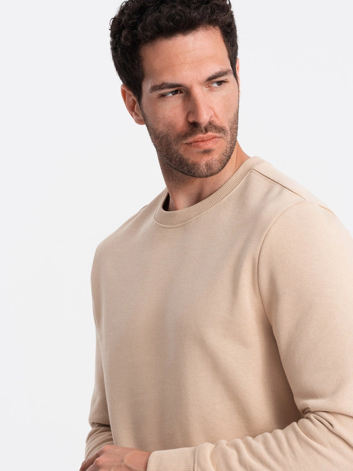 BASIC men's non-stretch cotton sweatshirt - beige V6 OM-SSBN-0159