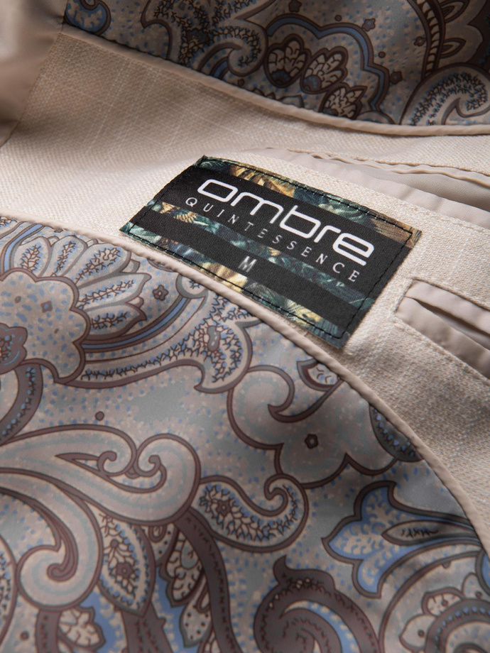 Pánské sako REGULAR střihu s plátnem - krémové V1 OM-BLZB-0128