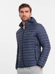 Men's quilted bagged jacket - navy blue V1 OM-JALP-0156