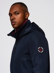 Men's jacket with hood and high collar - navy blue V2 OM-JANP-0222