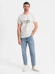 Men's printed t-shirt with round neckline - white V1 OM-TSFP-0187