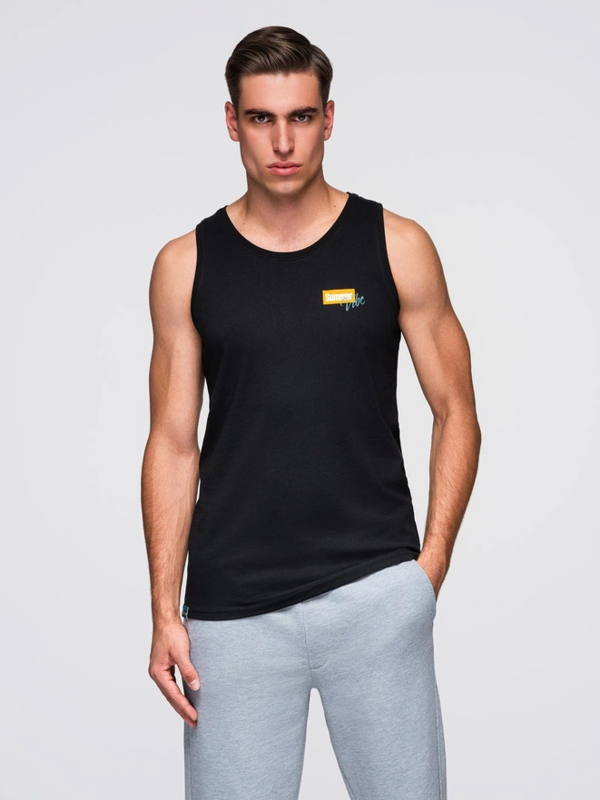 Vyriškas medvilninis marškinėlis "Summer Vibe" - juodas V1 OM-TSTT-0191