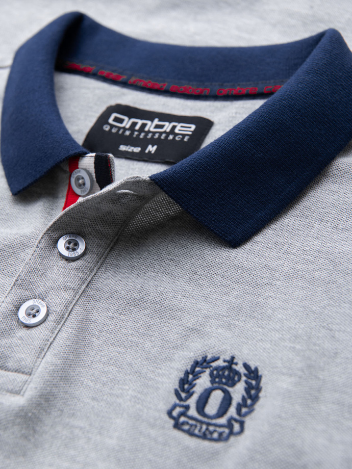 Men's polo shirt with colorful accents - gray melange V1 OM-POSS-0105