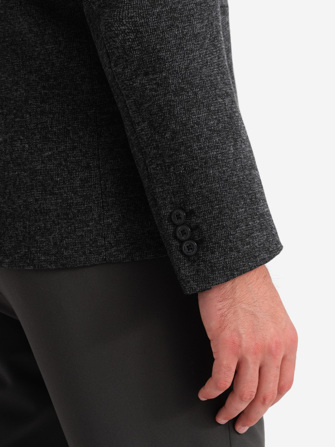 Men's casual blazer with decorative pin on lapel - graphite melange V2 OM-BLZB-0120
