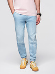 Men's JOGGERS denim pants with wash effect - light blue V1 OM-PADJ-0267