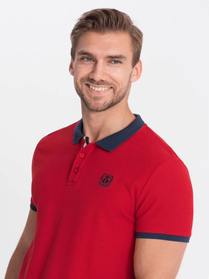 Men's polo shirt with contrasting elements - red V4 S1634