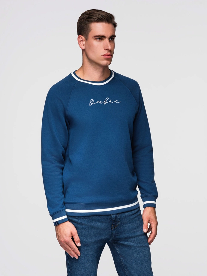 Men's raglan sleeve sweatshirt with contrasting details - dark blue V1 OM-SSNZ-0244