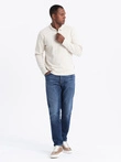 Men's polo longsleeve with zippered collar - cream V3 OM-POLS-0130