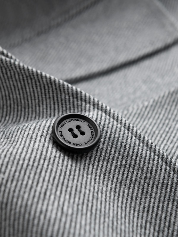 Patterned single-breasted men's coat with pockets - grey V3 OM-COWC-0108