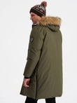 Alaskan men's winter jacket with detachable fur from the hood - dark olive green V3 OM-JALJ-0148