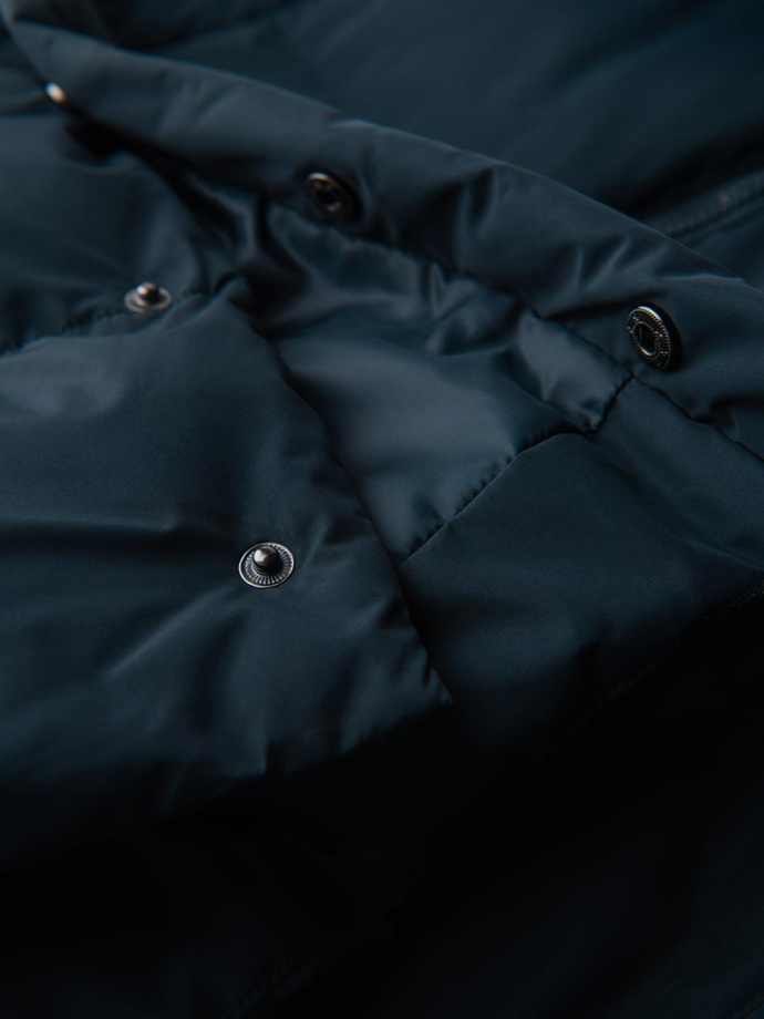 Jachetă bărbătească clasică cu glugă lungă - albastru marin V2 OM-JALJ-0269