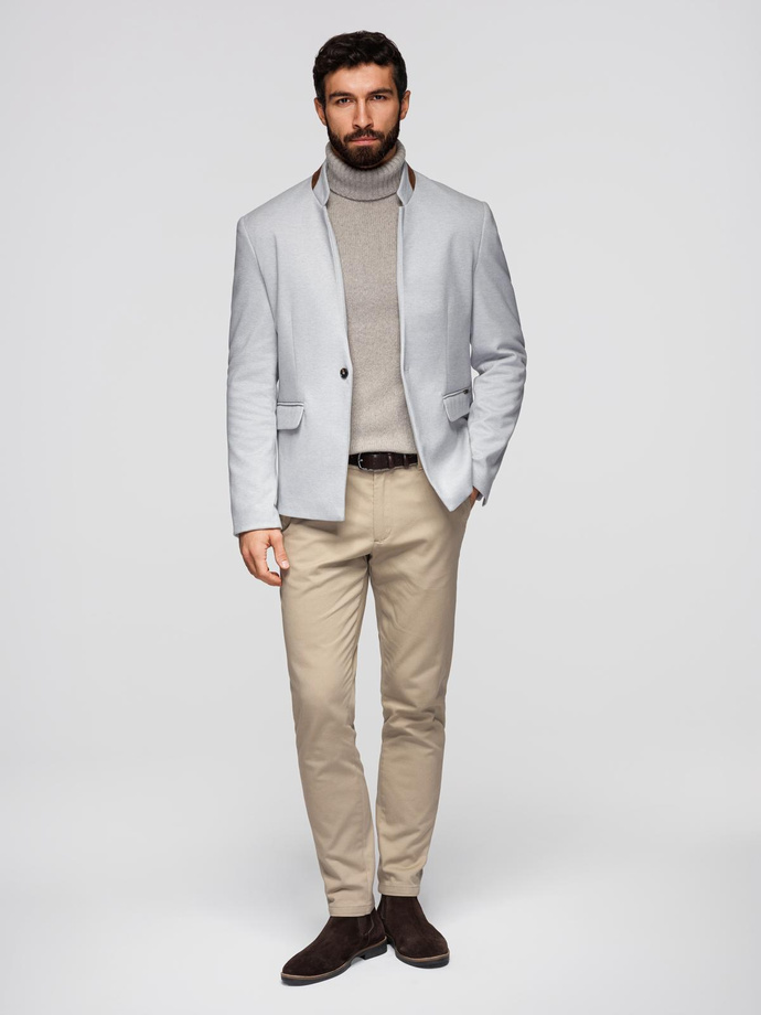 Men's melange rayon jacket with stand-up collar - grey melange V4 OM-BLZB-0131