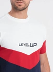 Men's cotton tricolor t-shirt with logo - navy blue and red V5 S1747