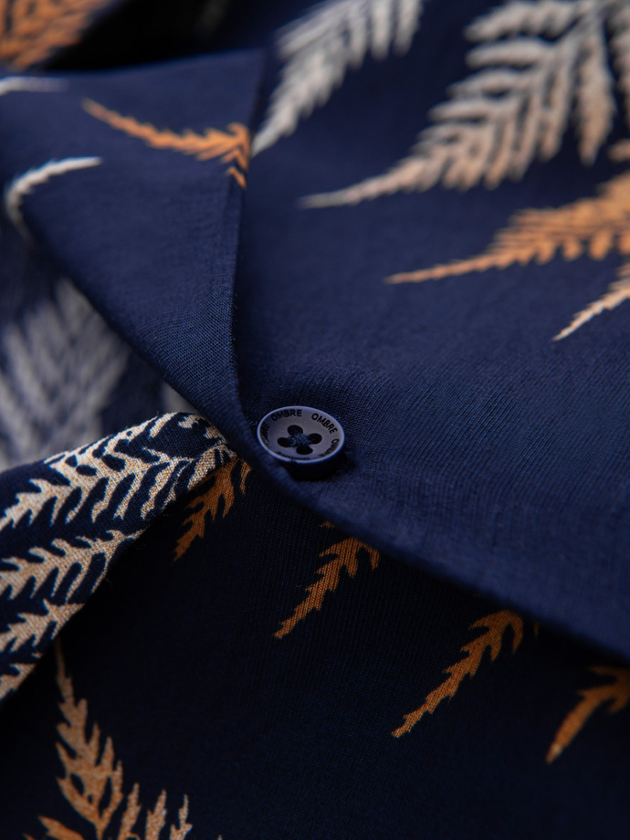 Men's patterned viscose shirt with short sleeves - fern V3 OM-SHPS-0113