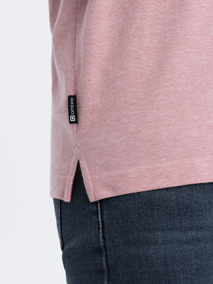 Tricou polo melange pentru bărbați cu guler contrastant - roz V2 S1618