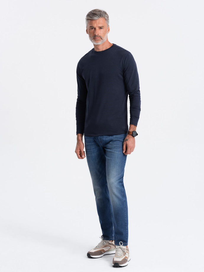 BASIC men's longsleeve with round neckline - navy blue V2 OM-LSBL-0106