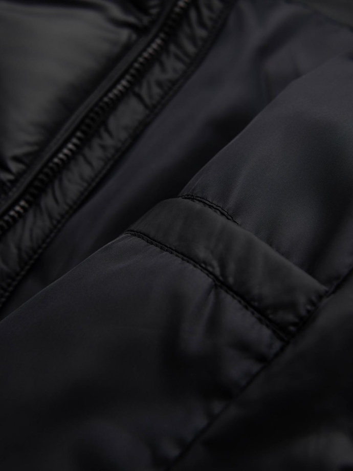 Jachetă matlasată modernă pentru bărbați din materiale combinate - negru V1 OM-JAHP-0303