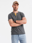 Tricou bărbătesc cu decolteu rotund tip henley - grafit V6 OM-TSCT-0155