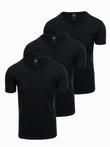 Set tricou cu decolteu în V din bumbac pentru bărbați BASIC - 3x negru V9 OM-TSBS-0233