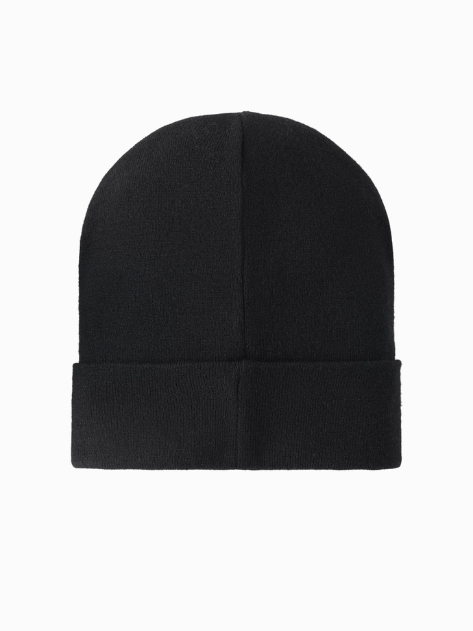 Men's knitted beanie hat with embroidered inscription - black V1 OM-ACWH-0120