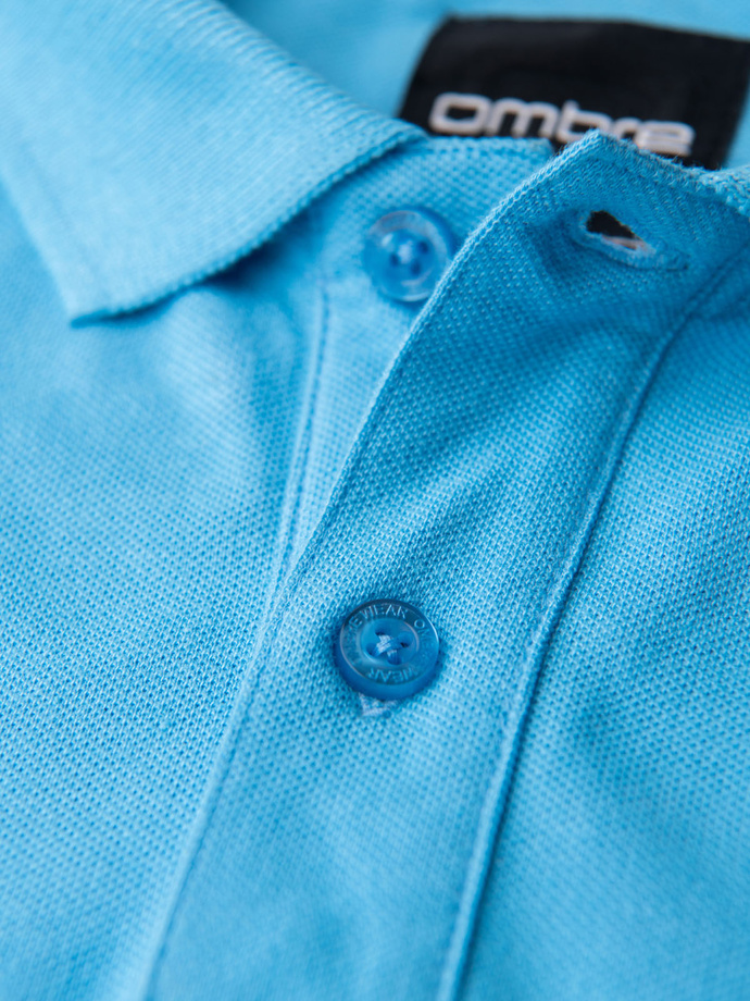 Cotton pique knit polo shirt - light blue V3 OM-POSS-0103